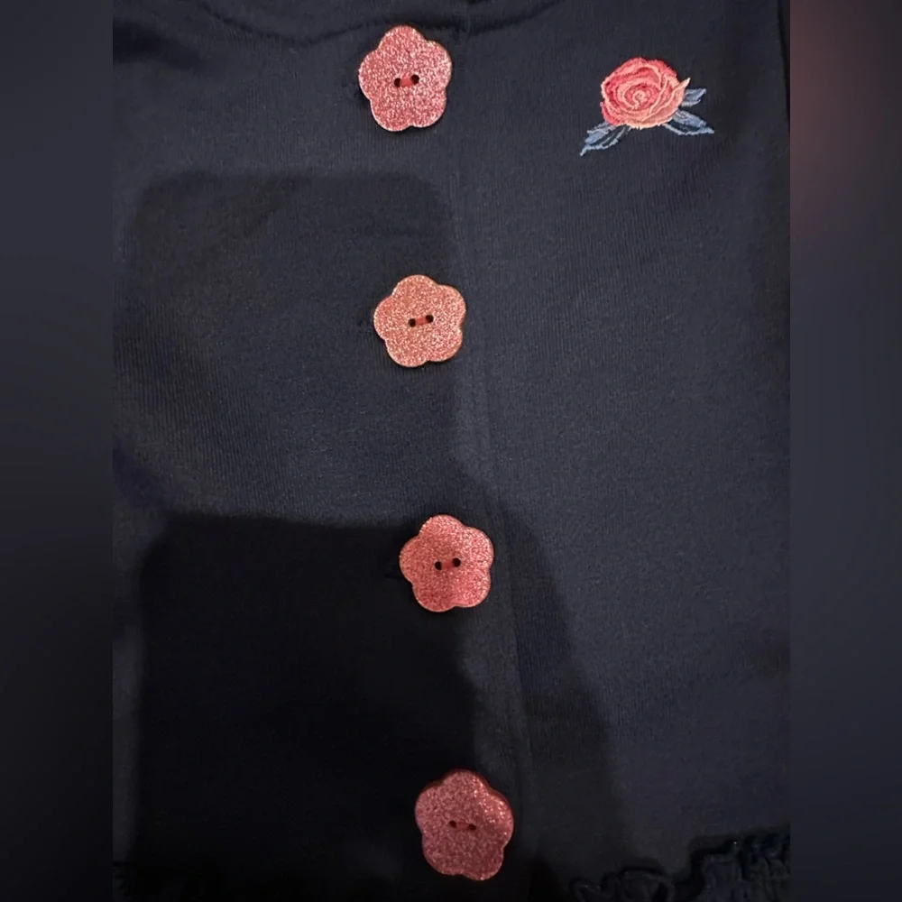 Elegant Navy Girls 3T Jacket with Delicate Floral Accents